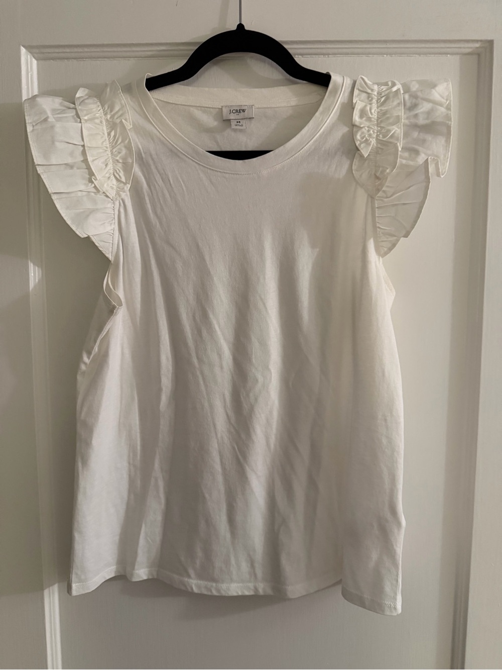 J. Crew White Ruffle Sleeve Cap Sleeve, Size M